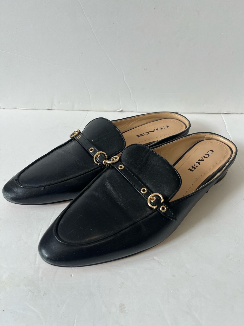 Coach Irene Black Leather point-toe Slip-On Mule Loafers size 9B